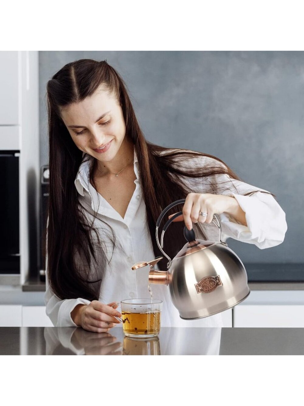 2.6 Quart Silver Stainless Steel Kitchen Tea kettle Whistling Stovetop Induction - Picture 6 of 6